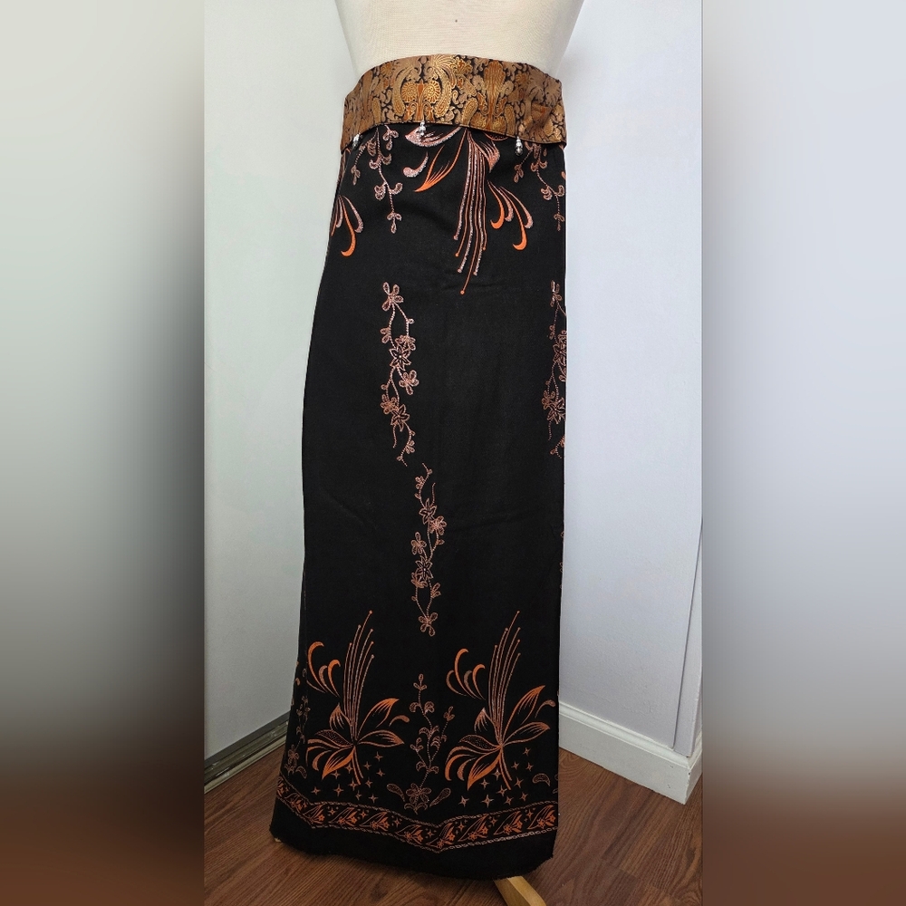 Elegant Black and Orange Floral Women's Skirt Wrap-style Made In Thailand